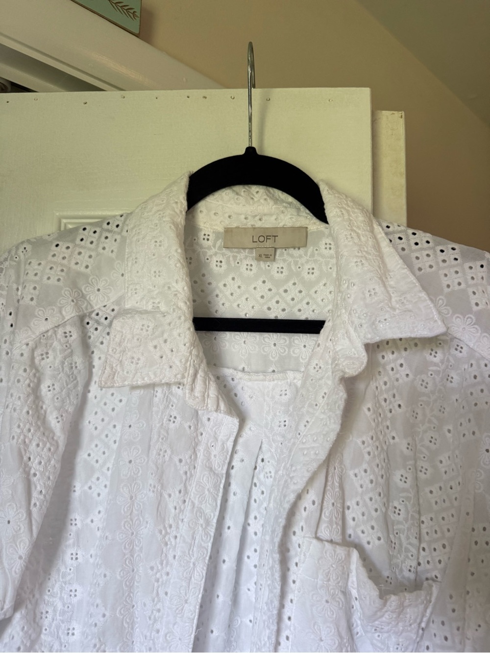 LOFT White Eyelet Cotton Button-Down Shirt